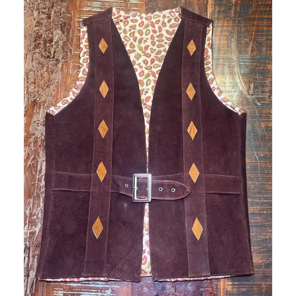 Vintage Genuine Leather Women’s Vest Sz Small 34 A. Mercado Paisley Hippie Boho